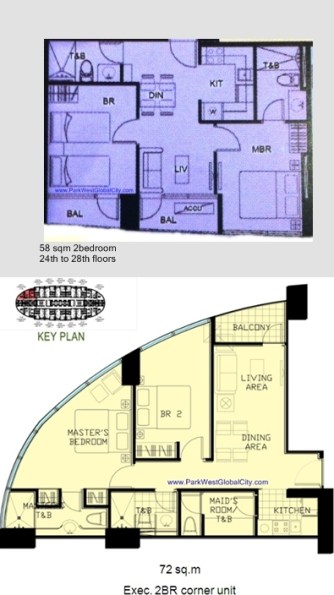 58 sqm and 72sqm 2BR layouts